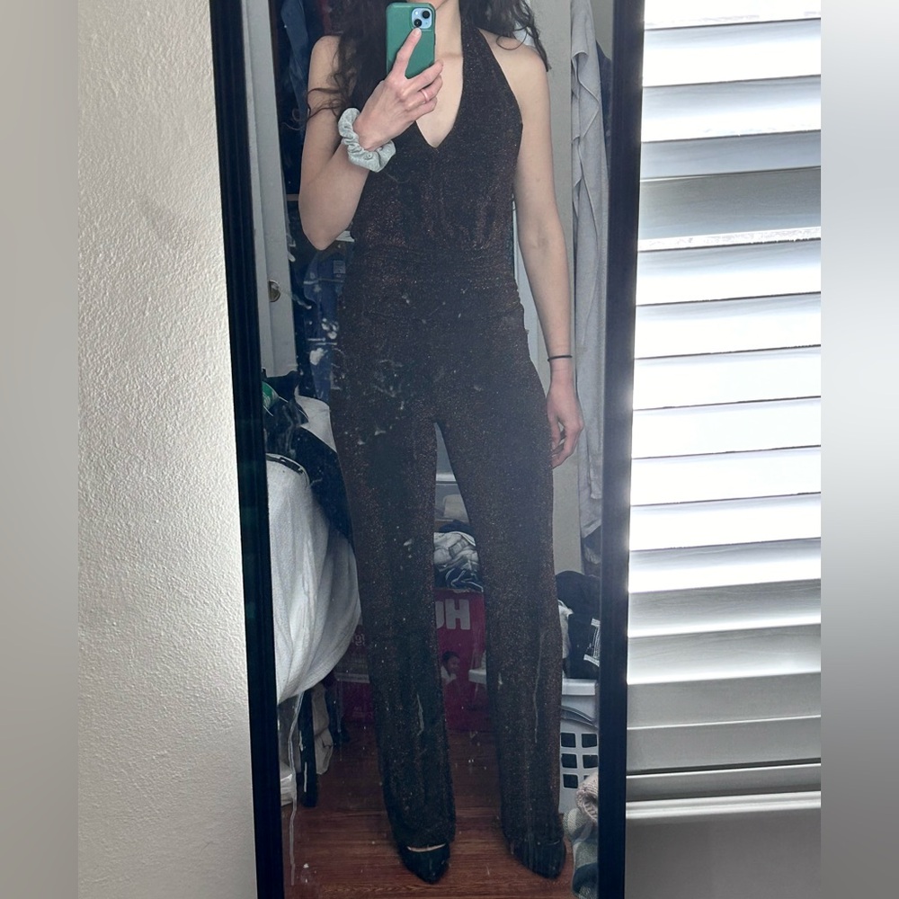 90s glitter halter jumpsuit